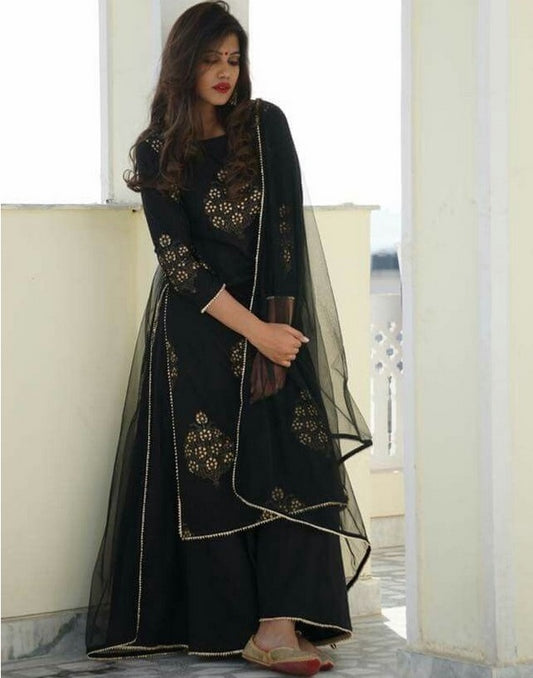 Black tapeta silk plazzo salwar suit