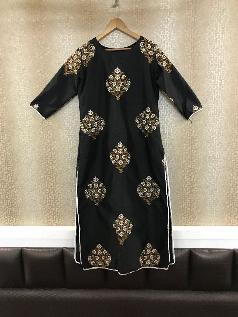 Black tapeta silk plazzo salwar suit