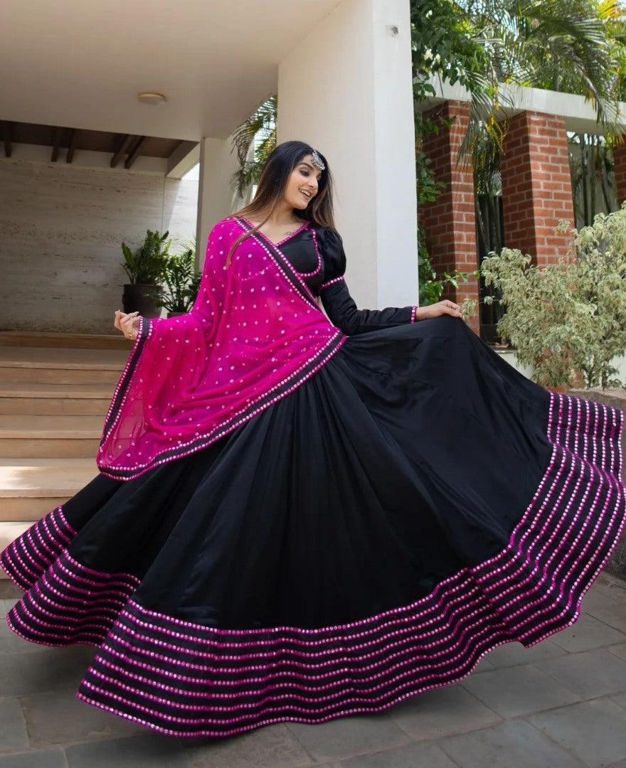 Black tapeta silk sequence embroidery work party wear lehenga choli