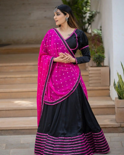 Black tapeta silk sequence embroidery work party wear lehenga choli