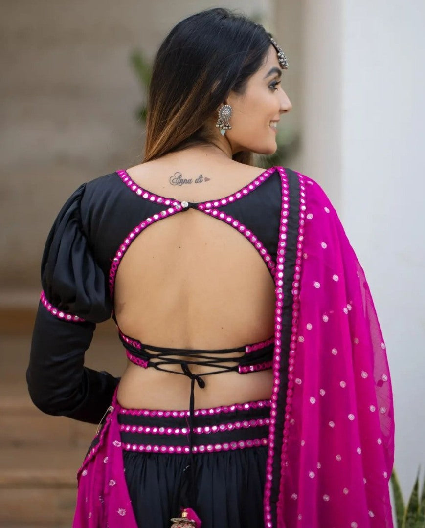 Black tapeta silk sequence embroidery work party wear lehenga choli