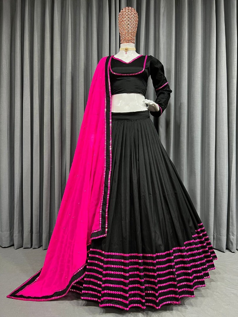 Black tapeta silk sequence embroidery work party wear lehenga choli