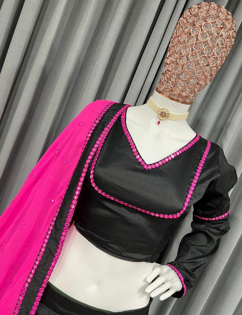 Black tapeta silk sequence embroidery work party wear lehenga choli