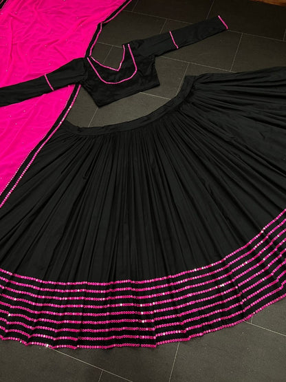 Black tapeta silk sequence embroidery work party wear lehenga choli