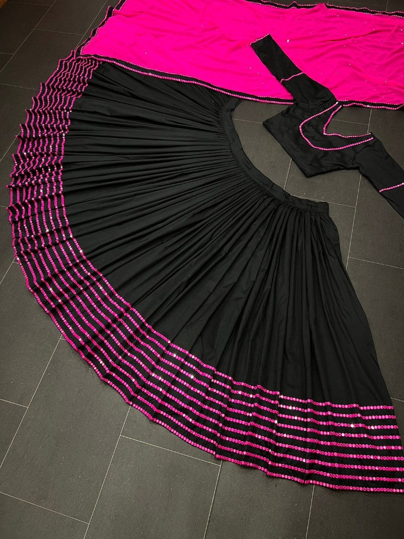 Black tapeta silk sequence embroidery work party wear lehenga choli