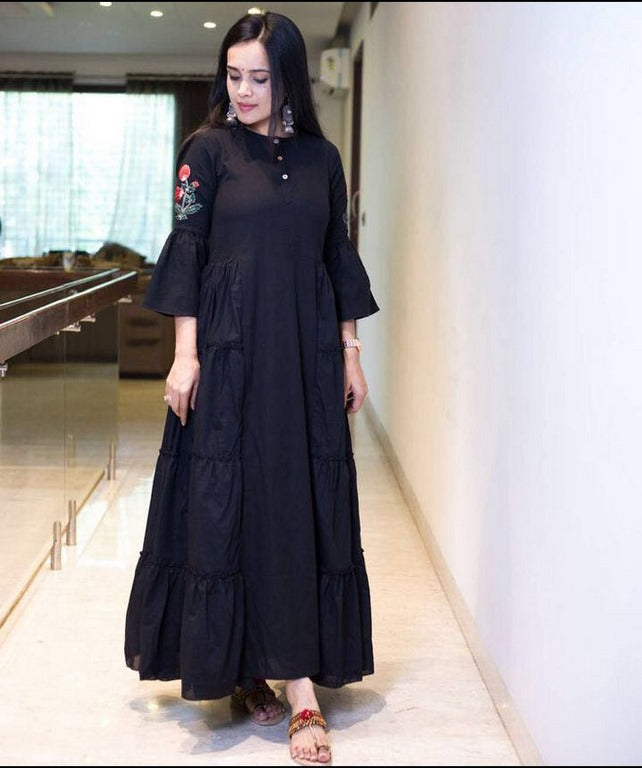 black tapeta silk stylist long semistitched kurti