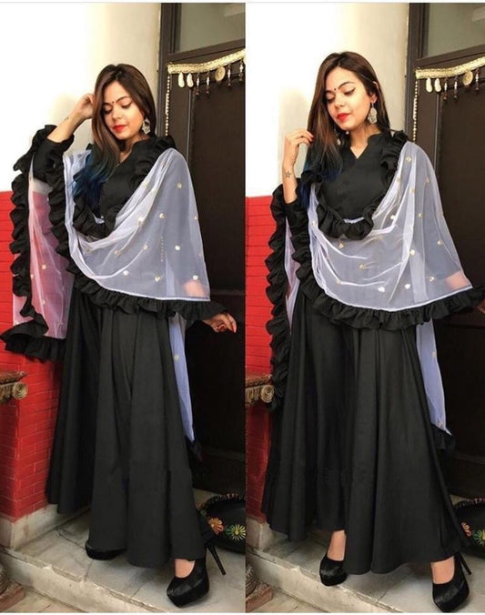 Black tapeta silk stylist partywear anarkali suit