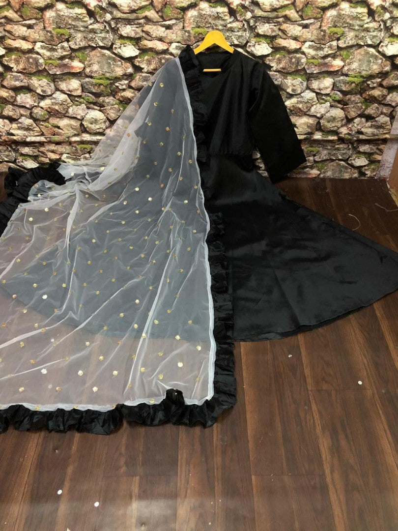 Black tapeta silk stylist partywear anarkali suit
