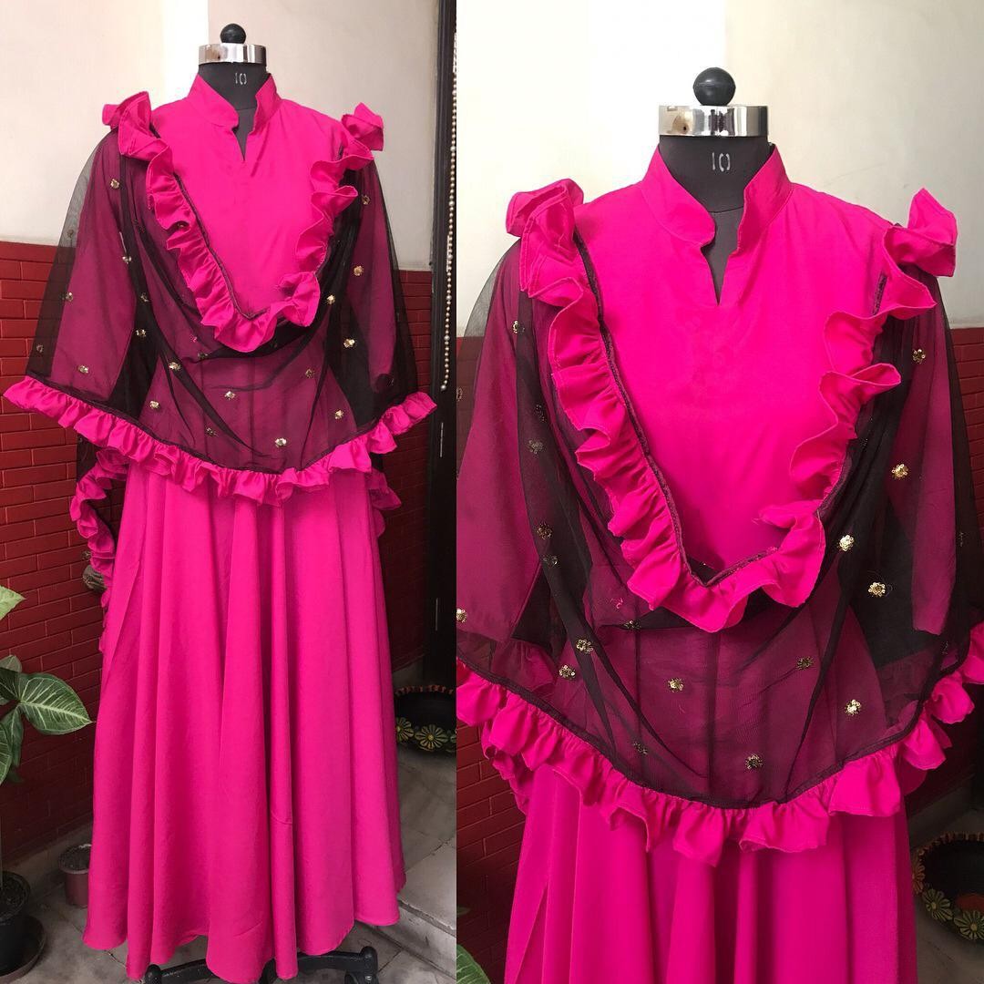 Black tapeta silk stylist partywear anarkali suit