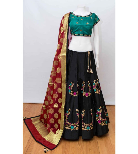 Black thai silk embroidered navratri festival wear lehenga choli
