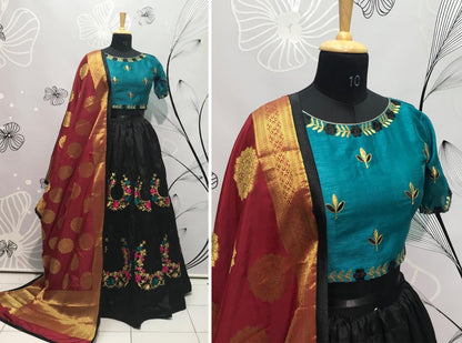 Black thai silk embroidered navratri festival wear lehenga choli