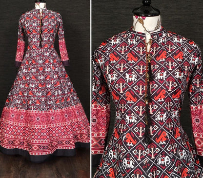 Black vaishali silk digital printed anarkali gown