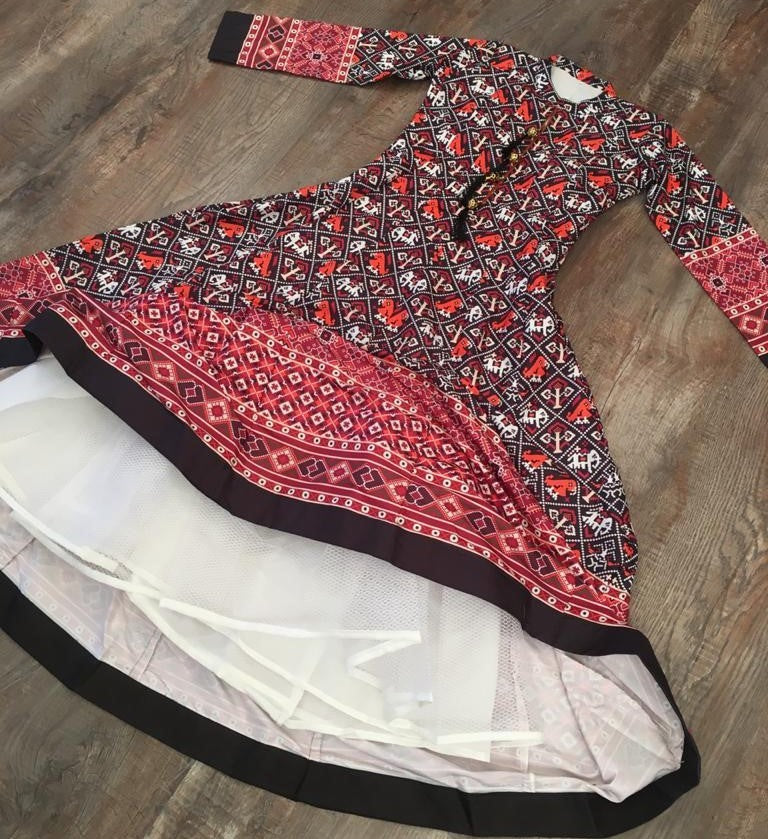 Black vaishali silk digital printed anarkali gown