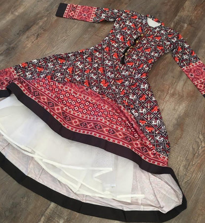 Black vaishali silk digital printed anarkali gown