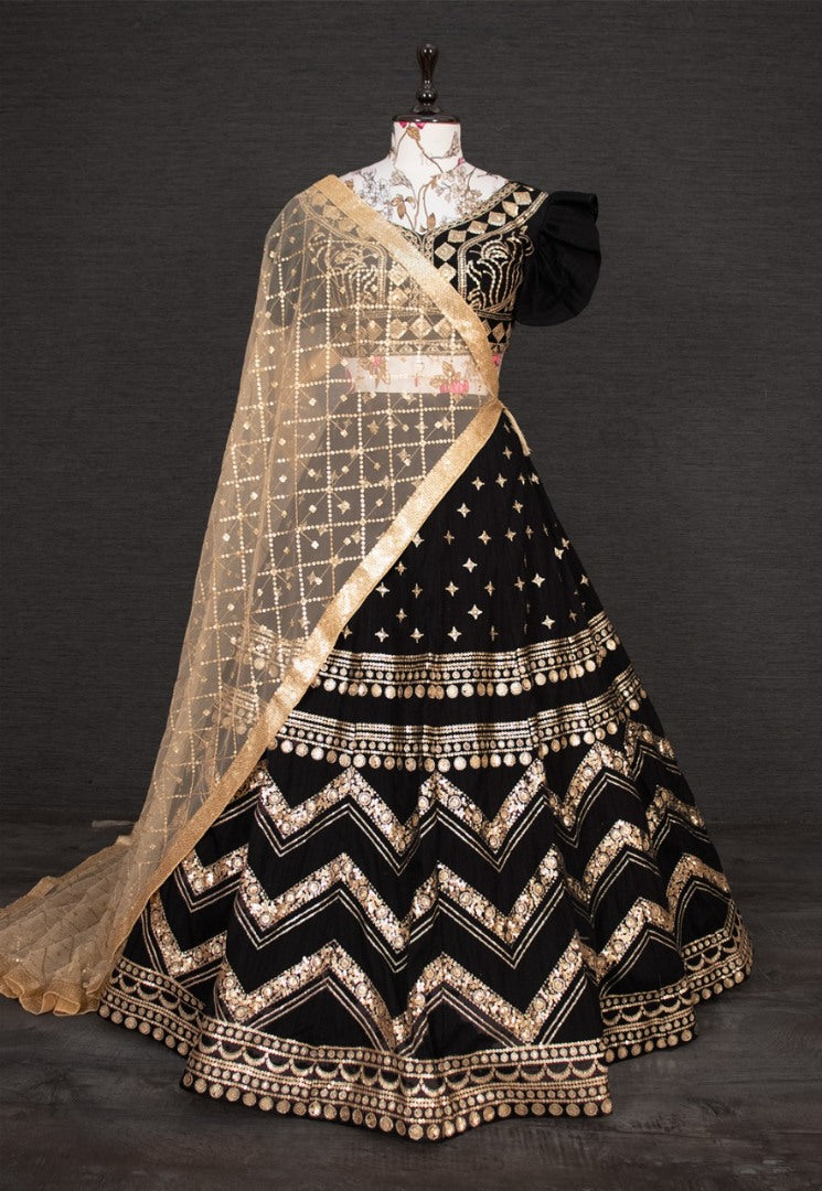 Black velvet banglory heavy embroidered lehenga choli