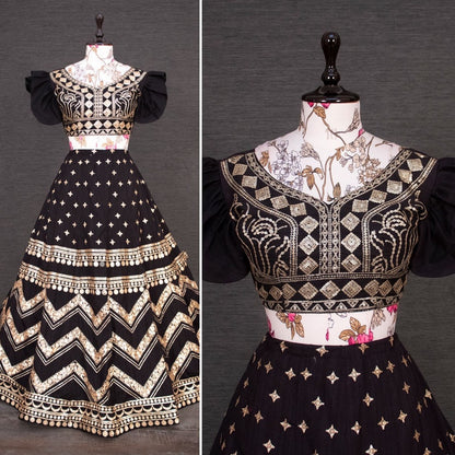 Black velvet banglory heavy embroidered lehenga choli