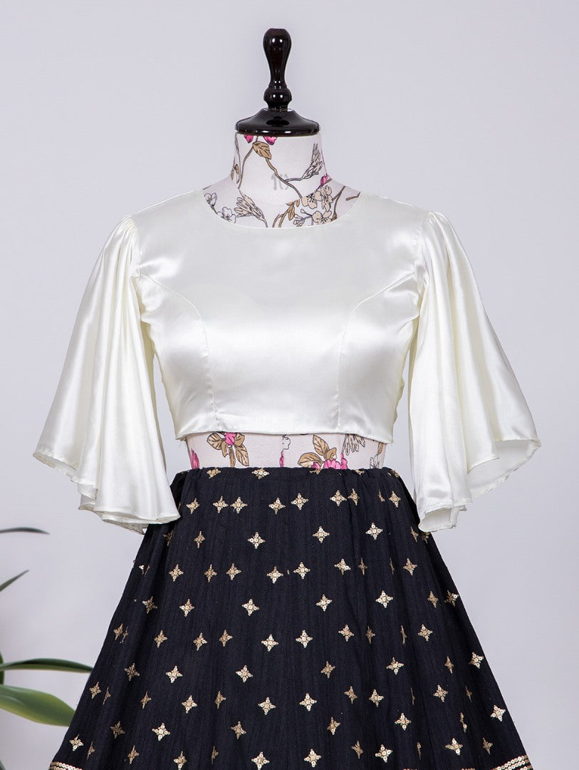 Black velvet banglory sequence embroidered crop top lehenga