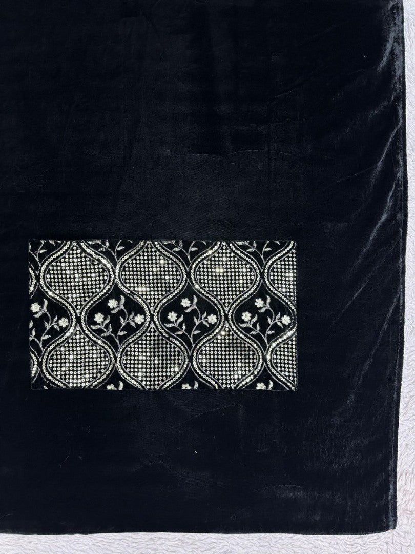 Black velvet designer party wear saree