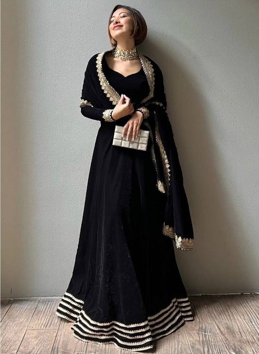 Black velvet dori work party wear lehenga choli