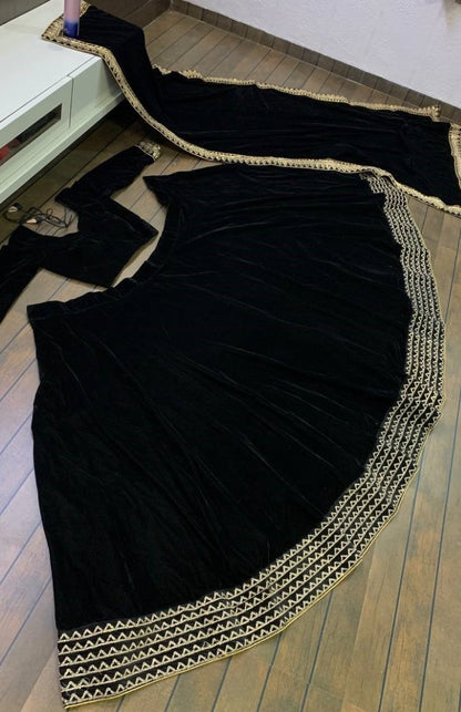 Black velvet dori work party wear lehenga choli