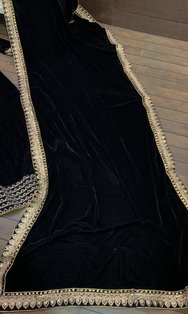 Black velvet dori work party wear lehenga choli