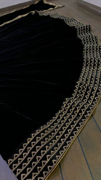 Black velvet dori work party wear lehenga choli