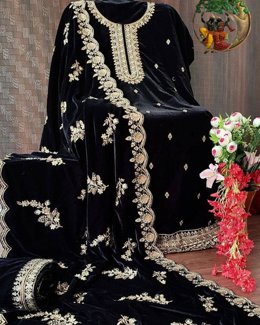 Black velvet embroidery work plazzo suit
