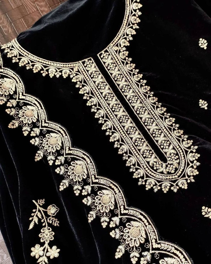 Black velvet embroidery work plazzo suit