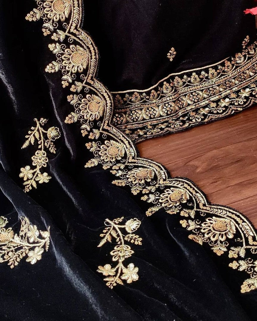 Black velvet embroidery work plazzo suit
