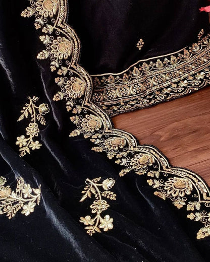 Black velvet embroidery work plazzo suit