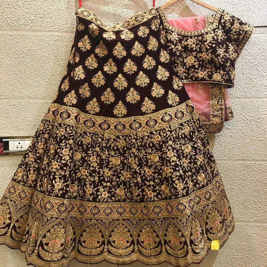 Black velvet heavy designer embroidered bridal wedding lehenga choli