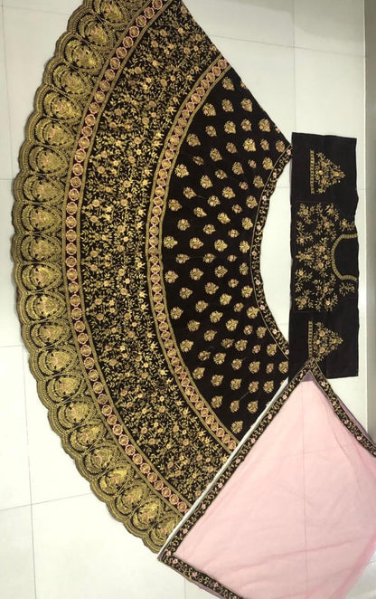 Black velvet heavy designer embroidered bridal wedding lehenga choli