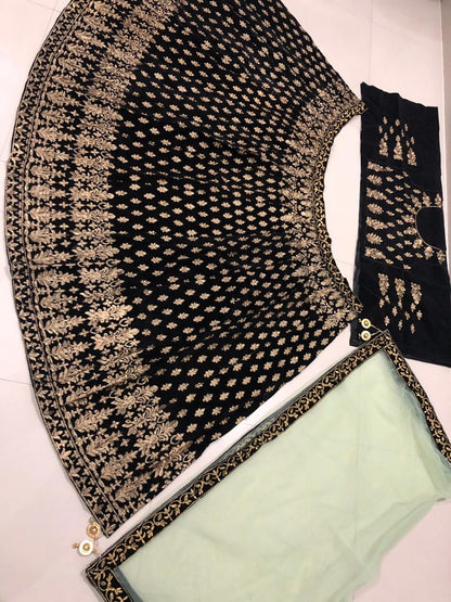 Black velvet heavy designer embroidered wedding lehenga choli