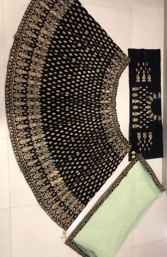 Black velvet heavy designer embroidered wedding lehenga choli