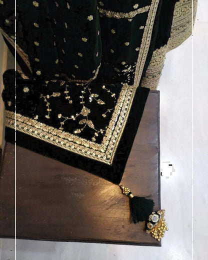 Black velvet heavy embroidered anarkali gown for wedding function