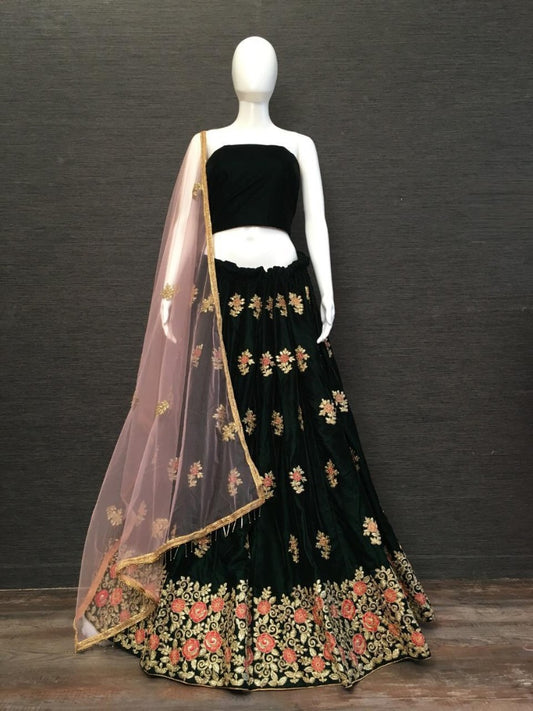 Black velvet heavy embroidered designer wedding lehenga choli