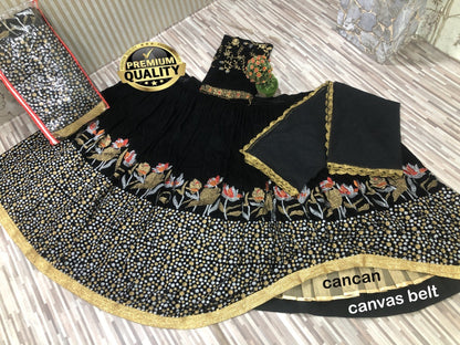Black velvet heavy embroidered lehenga choli