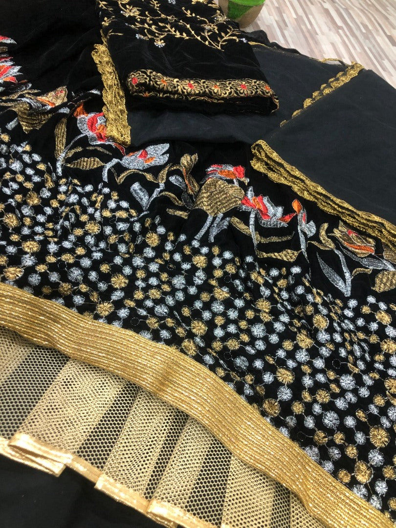 Black velvet heavy embroidered lehenga choli