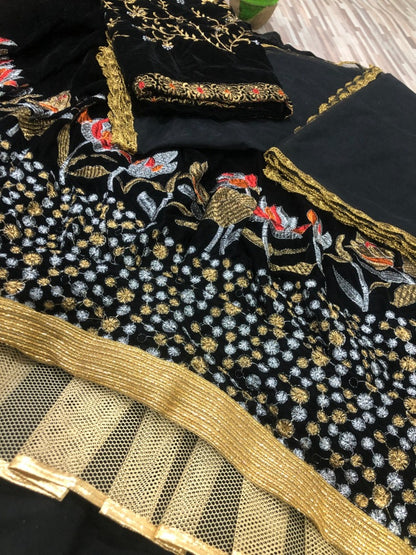 Black velvet heavy embroidered lehenga choli