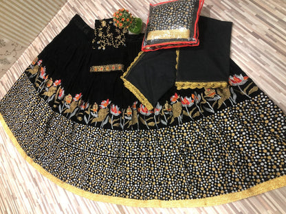 Black velvet heavy embroidered lehenga choli
