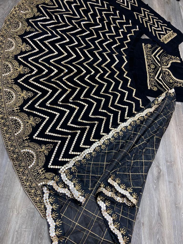 Black velvet heavy foil paper embroidered lehenga choli