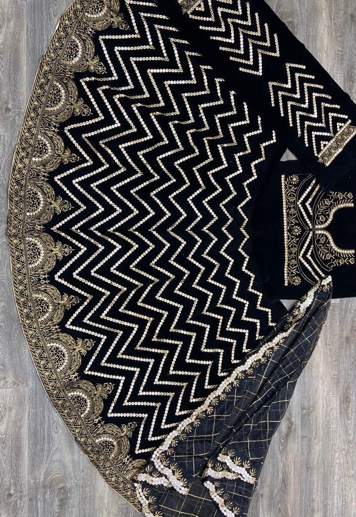 Black velvet heavy foil paper embroidered lehenga choli