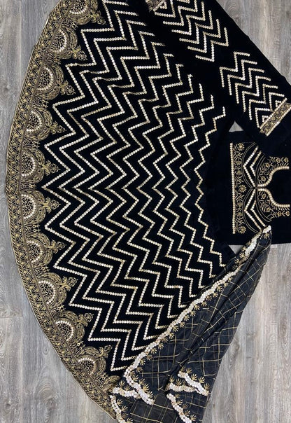 Black velvet heavy foil paper embroidered lehenga choli