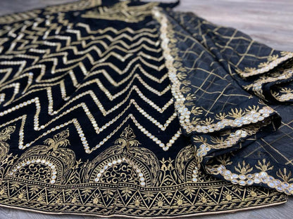 Black velvet heavy foil paper embroidered lehenga choli