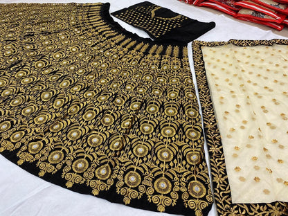 Black velvet heavy golden work wedding lehenga choli