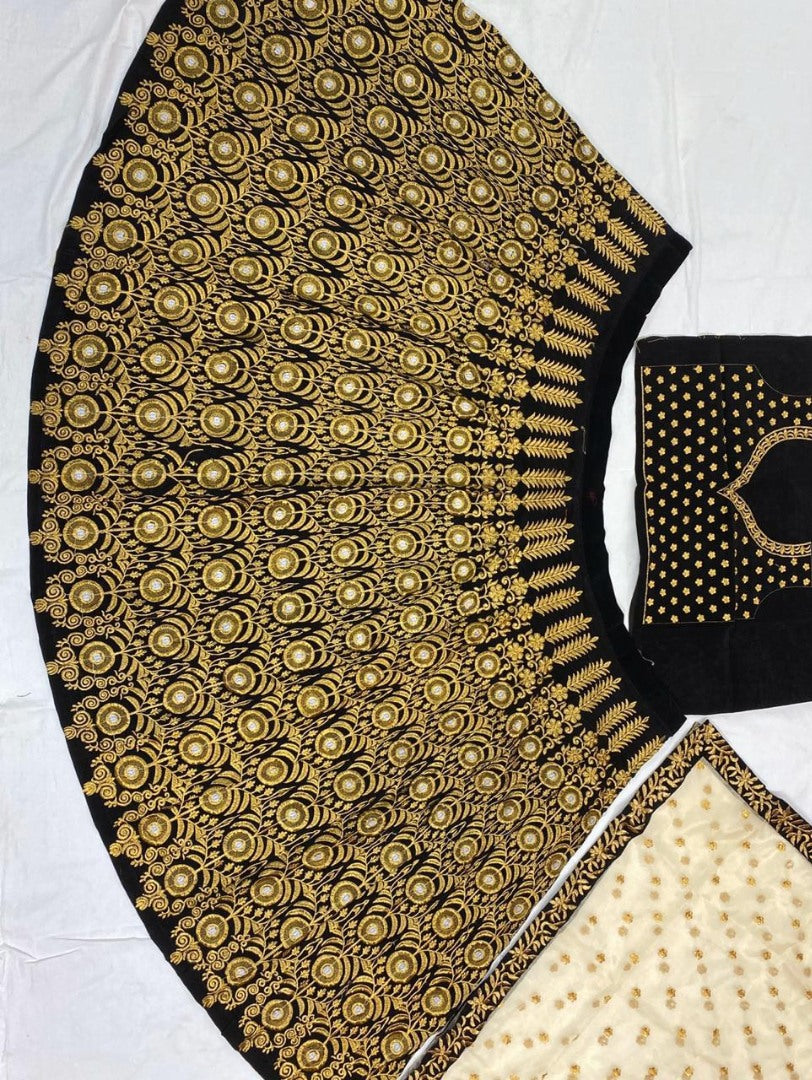 Black velvet heavy golden work wedding lehenga choli