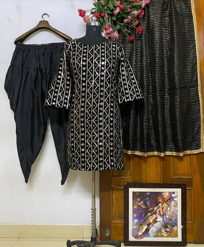 Black velvet heavy sequence embroidery work dhoti suit