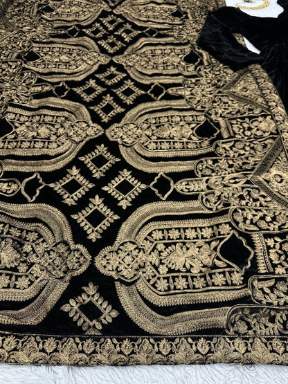 Black velvet long party wear gown with heavy dupatta