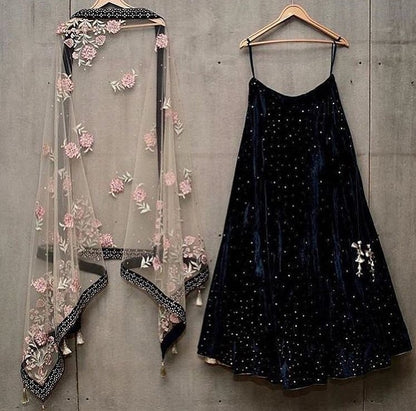 Black velvet pearl work lehenga choli