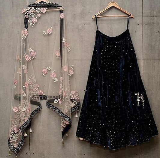 Black velvet pearl work lehenga choli